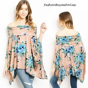 BOHO Floral Print Off Shoulder Oversized Tunic Top
